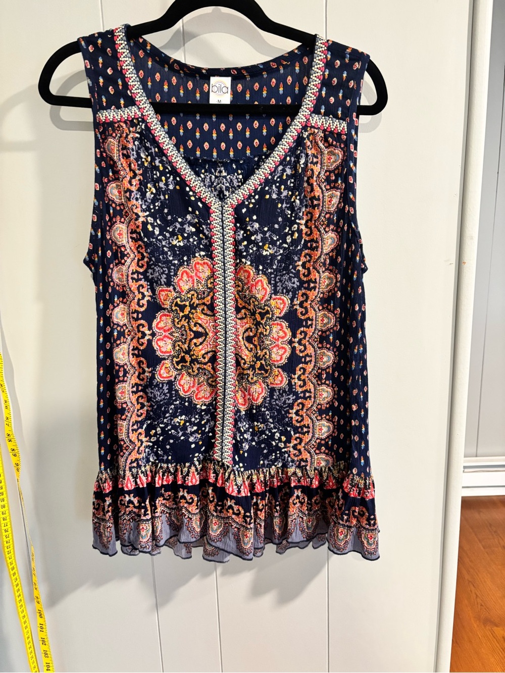 Bila Navy Floral Mosaic Sleeveless Camisole with Pink Accent